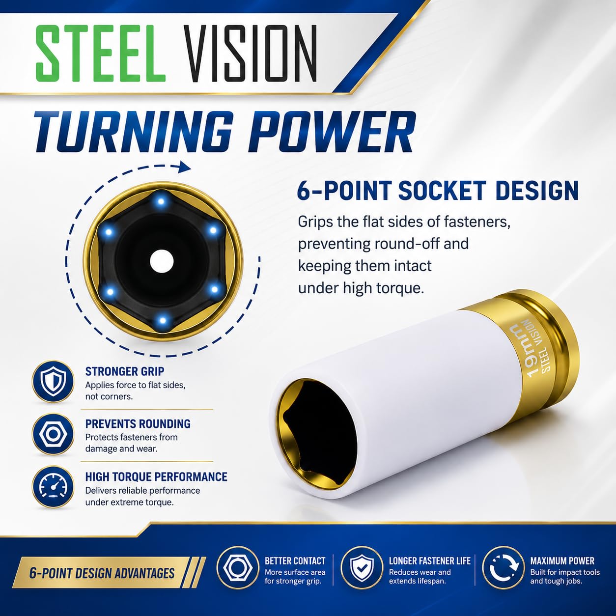 Steel Vision Juego de llaves de impacto de 7 unidades métricas, 1/2 pulgada, 17, 19, 21, 22, 23, 24 y 27 mm, Cr-Mo