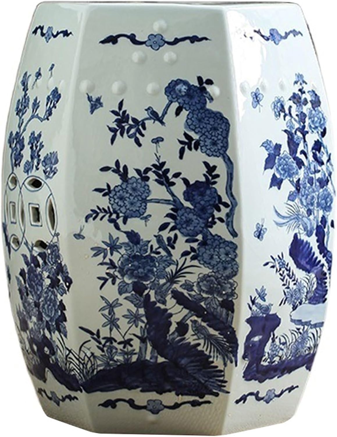 Drum Stool,Garden Stool, Decorative Ceramic Garden Stool, Glazed Hollow Celadon Shoe-Changing Stool Drum Stool, Suitable for Outdoor Garden, Living Room, Terrace, Etc.