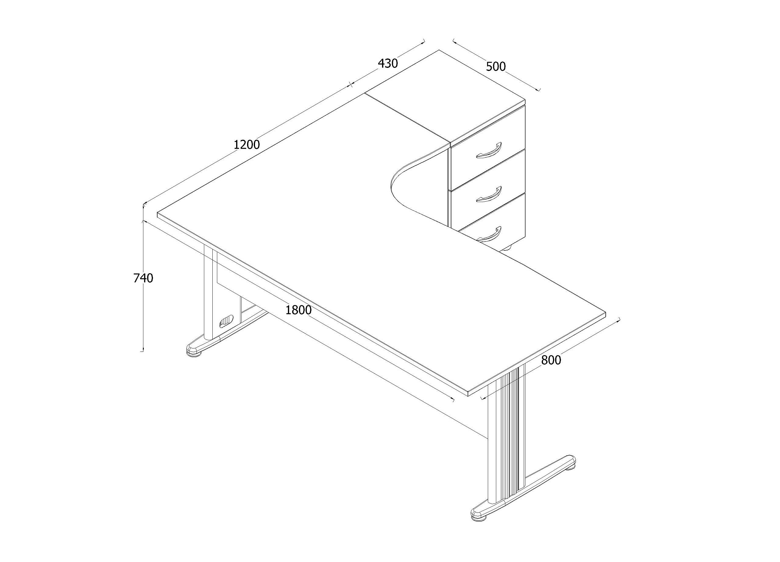Furni24 Schreibtisch Winkelschreibtisch, Eckschreibtisch, Moderner Bürotisch Computertisch mit großer Arbeitsfläche, Bürotisch,PC Tisch, Dona Buche 180x120x74cm inkl.Beistellcontainer rechts gewinkelt