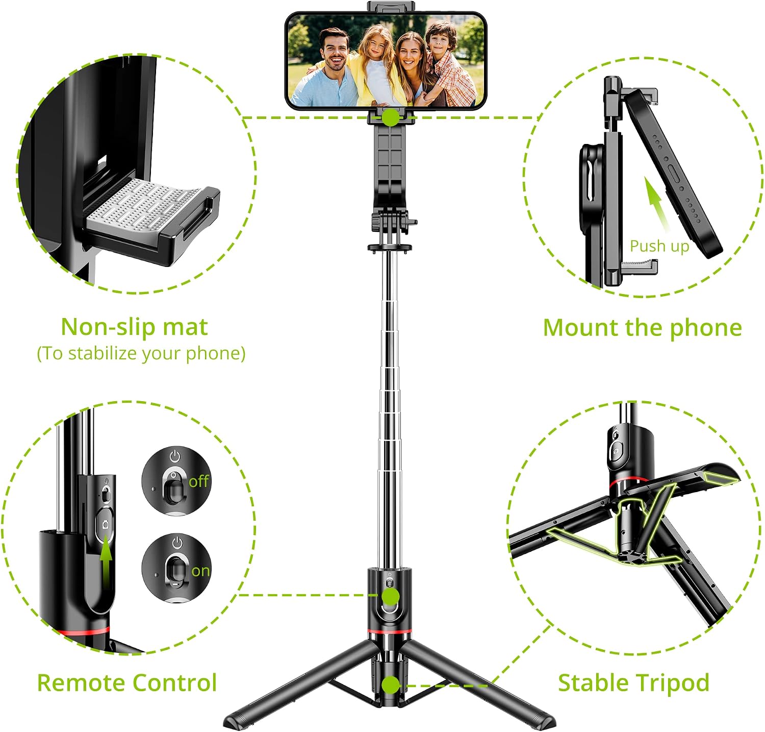 Portable 44 Inch Selfie Stick Phone Tripod with Wireless Remote Extendable Smartphone Tripod Stand 360 Rotation Compatible with iPhone 14 13 12 11 pro Xs Max Xr X 8 7, Android Samsung Smartphone