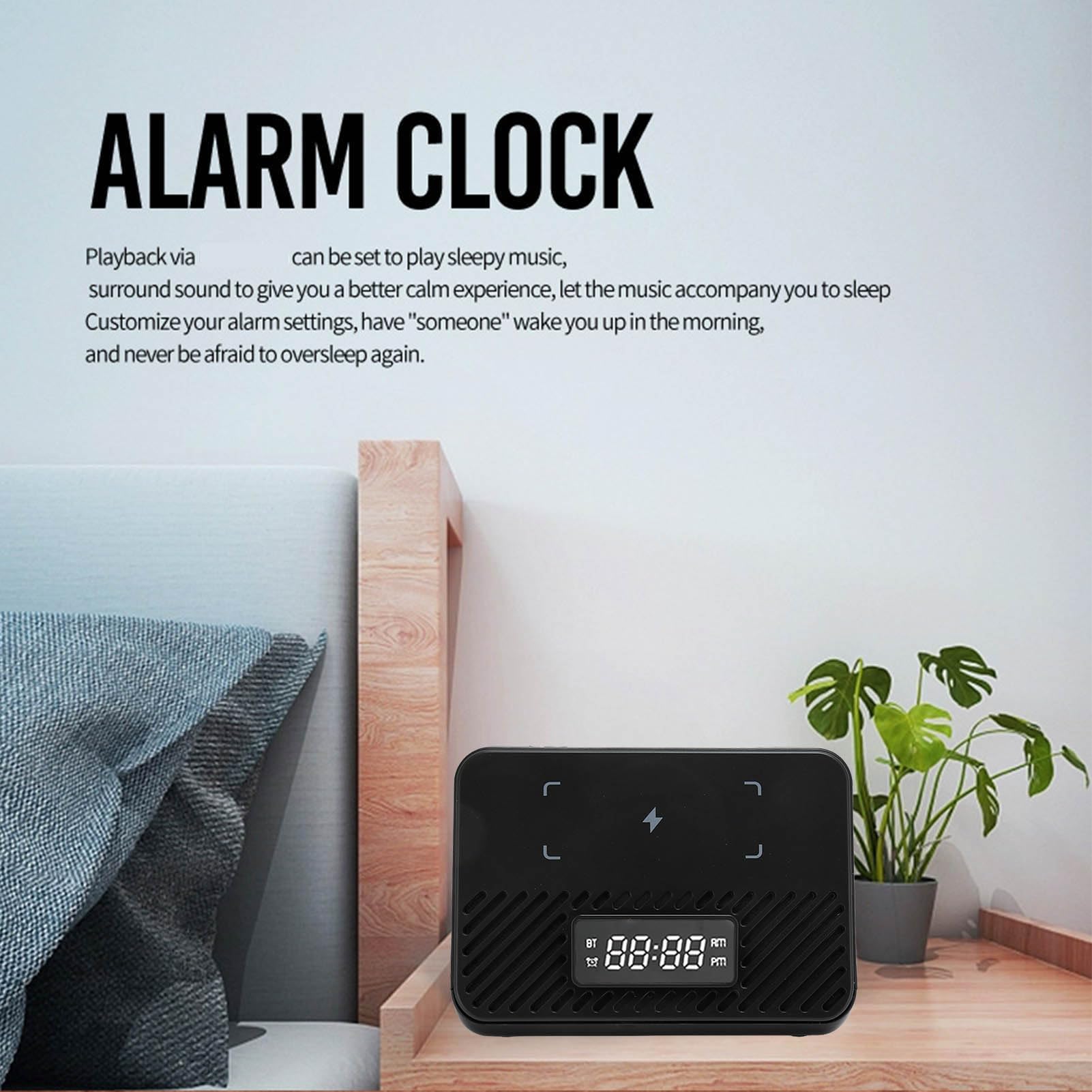 3 in 1 Wireless Charger withSpeaker, Quick Charging for Wireless Phone, Digital Alarm Clock for Bedroom, Office (Black)