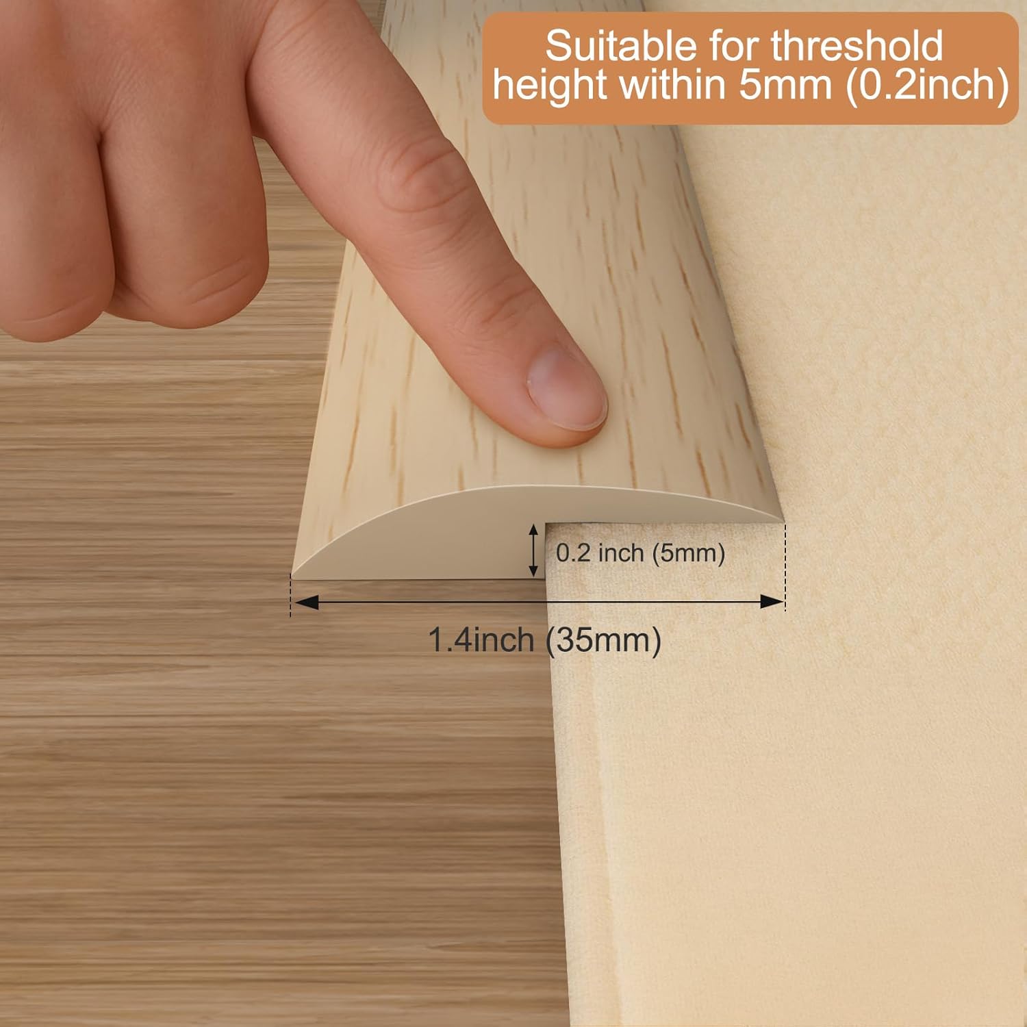 Floor Transition Strip Self Adhesive,Carpet & Flooring Transitions Edging Trim Strip,Vinyl Threshold Strip Suitable for Threshold Height Within 5mm (118inch, Beige)