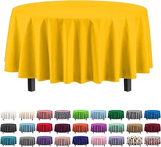 Exquisite 12-Pack Premium Plastic Tablecloth 84in. Round Table Cover - Yellow