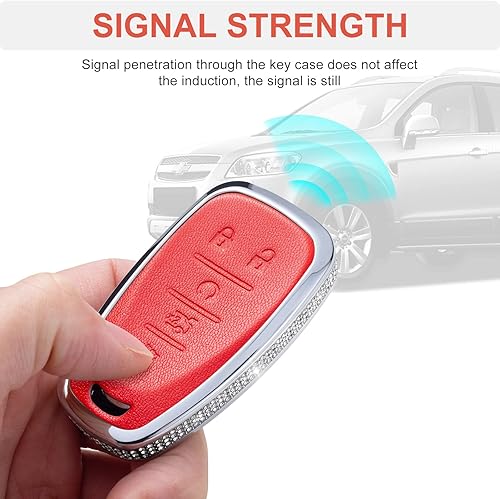 Miniatura 5 de Compatible con funda para llavero Chevy con llavero de cuero genuino y protector de llave de cristal para Chevrolet Equinox Malibu Cruze Camaro
