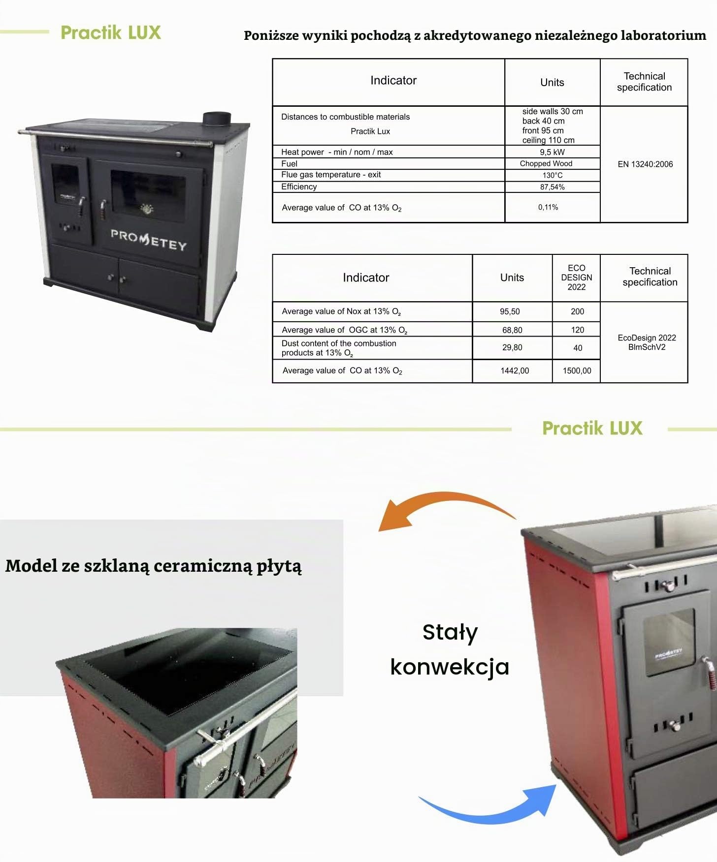Practik Lux piec na drewno z komorą do pieczenia i płytą grzewczą, 9,5 kW, piec kominkowy, piec warsztatowy, szwedzki piec domkowy
