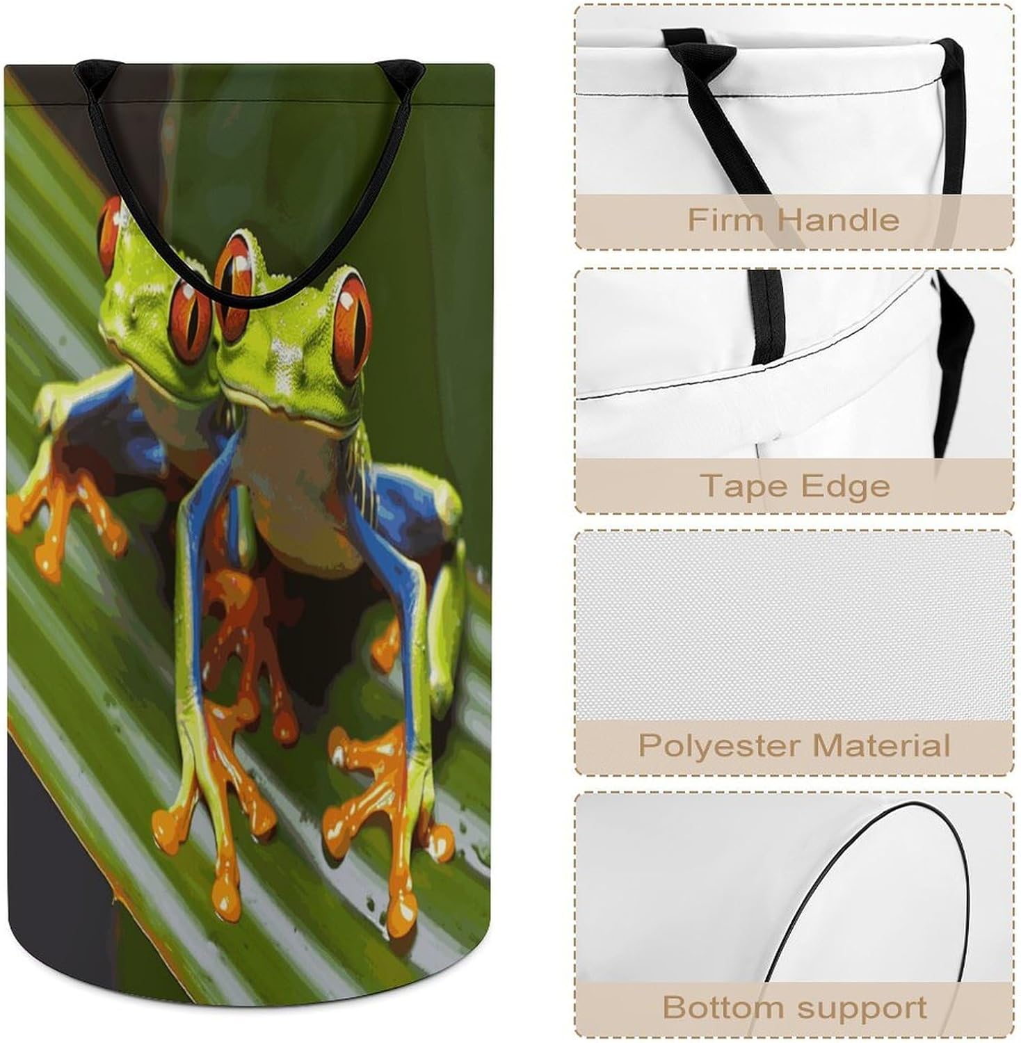 Red Eyed Tree FrogLaundry Hamper - Large Dirty Clothes Bag.Storage Basket for Easy Carry Handles. Large Clothes Basket with Handles, Clothing Storage Bucket Toy Organizer for Bathroom Bedroom Dorm.
