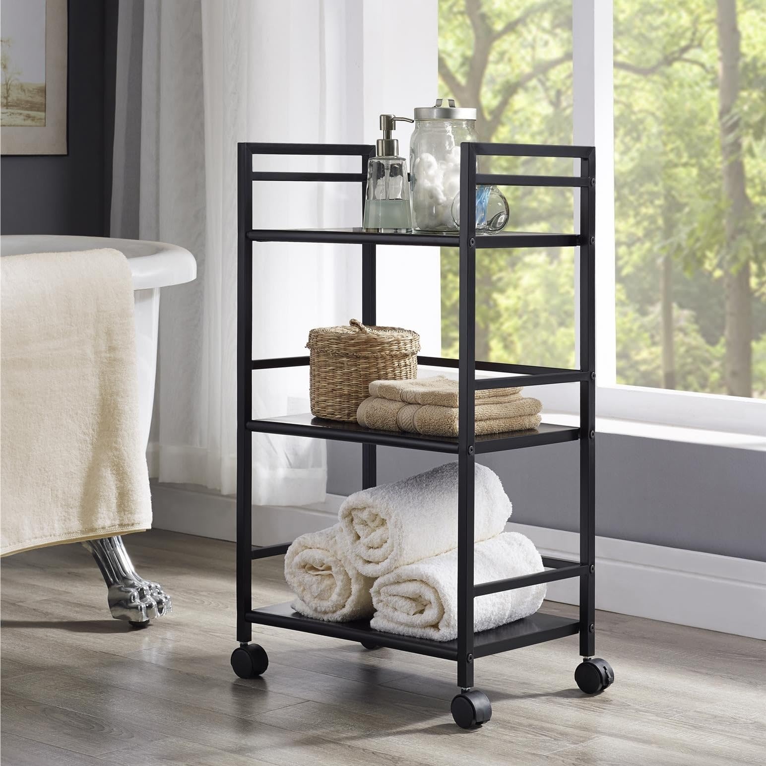Cocina Carrello multiuso con rotelle in metallo a 3 ripiani, carrello da cucina, tè, , nero Estante de almacenamiento