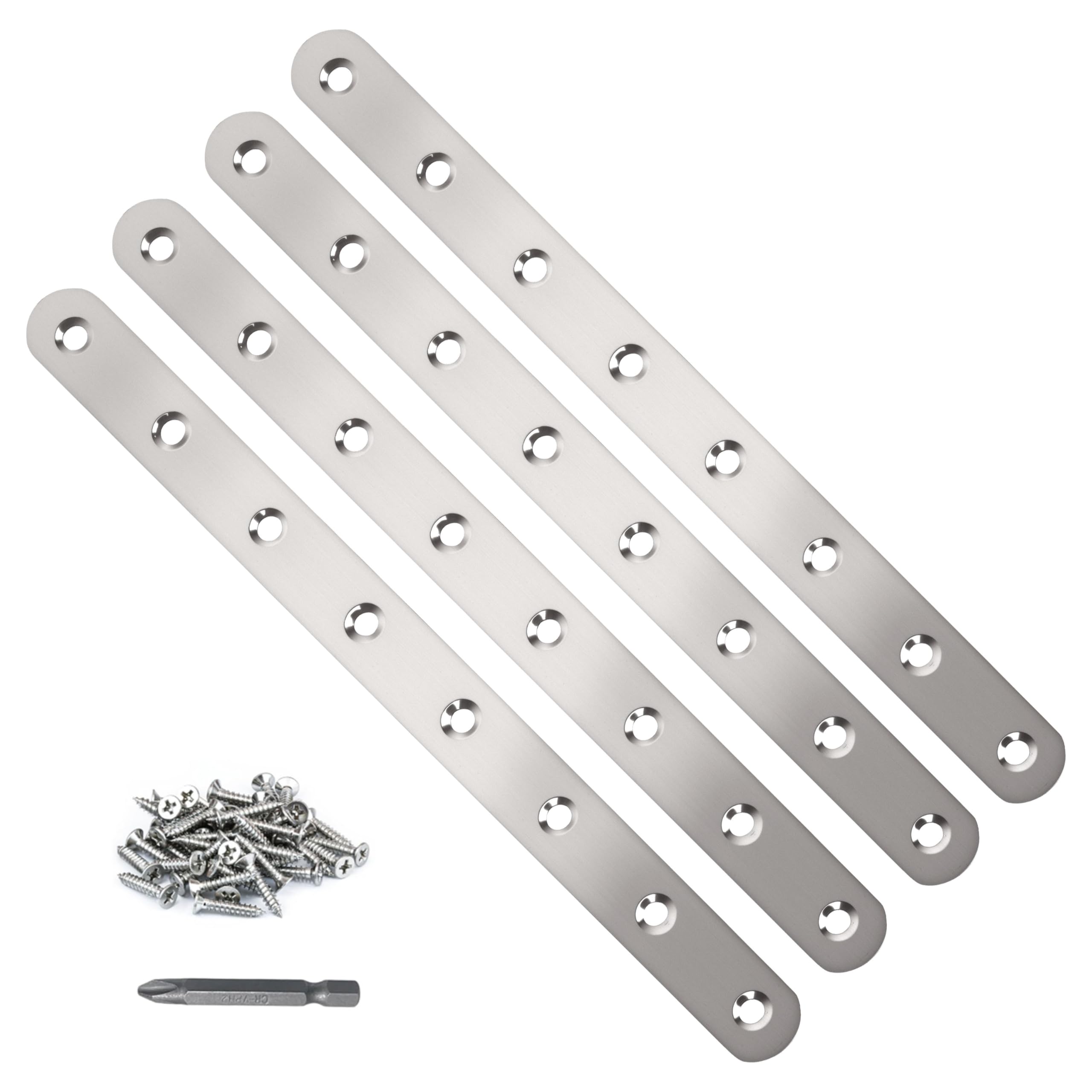 4 Pack Straight Brace,Flat Brace 9.7” x 0.75”,Stainless Steel Flat Metal Braces,Repair Bracket with Screws