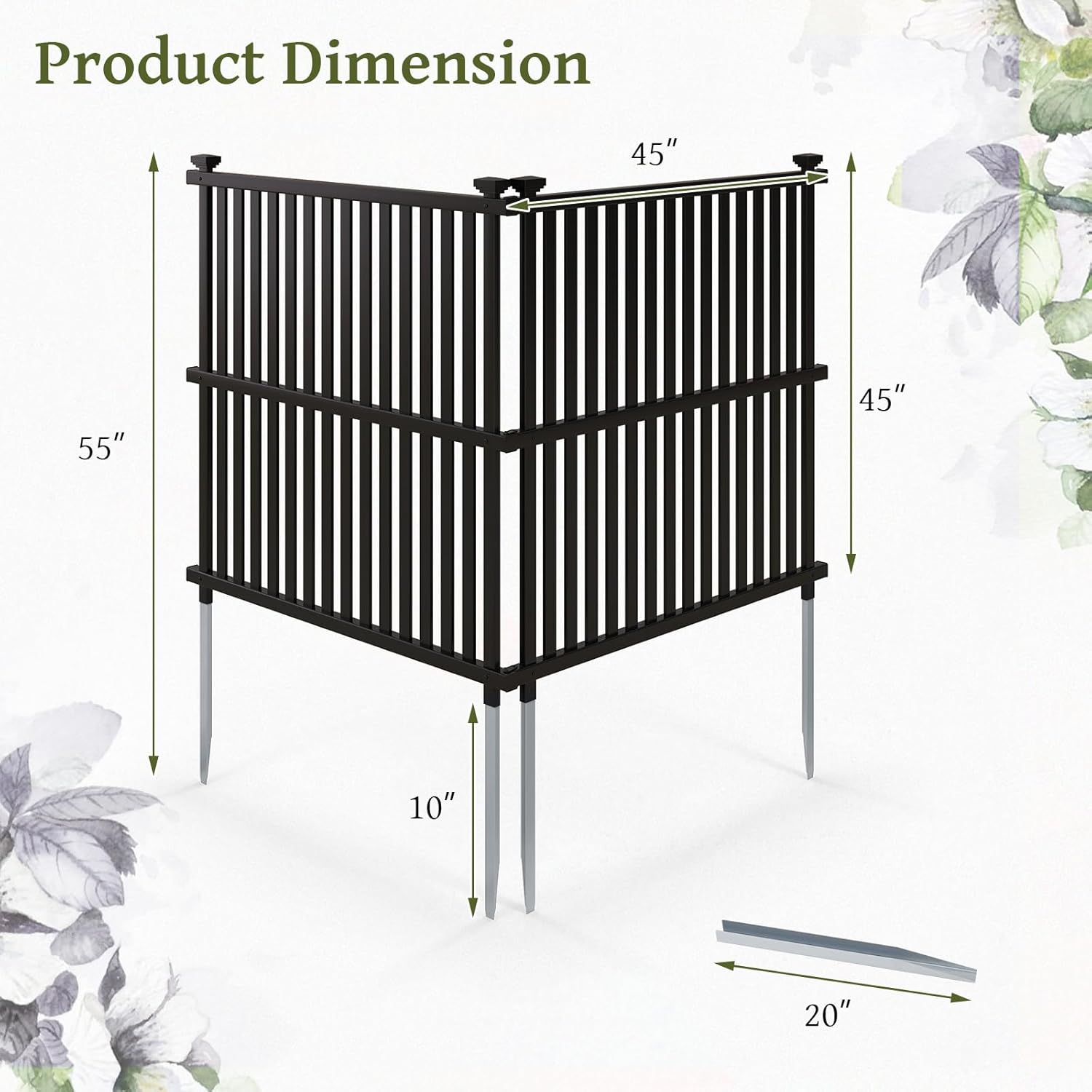 Happygrill 2 Panels Air Conditioner Fence, 45”W x 45”H Garden Fence, Vinyl Trash Can Pool Equipment Enclosure w/Metal Ground Stakes, Outdoor Privacy Fence Screen for Garden Patio Lawn AC Unit, Black