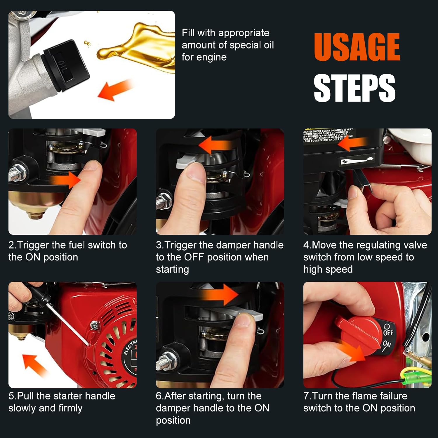 VOBOR Motore a benzina universale a 4 tempi, 168 F, motore a benzina 6,5 hp / 4,8 kw, rapida dissipazione del calore, Pull Start Ohv, motore a benzina con motore a 4 tempi 168 f (albero motore con