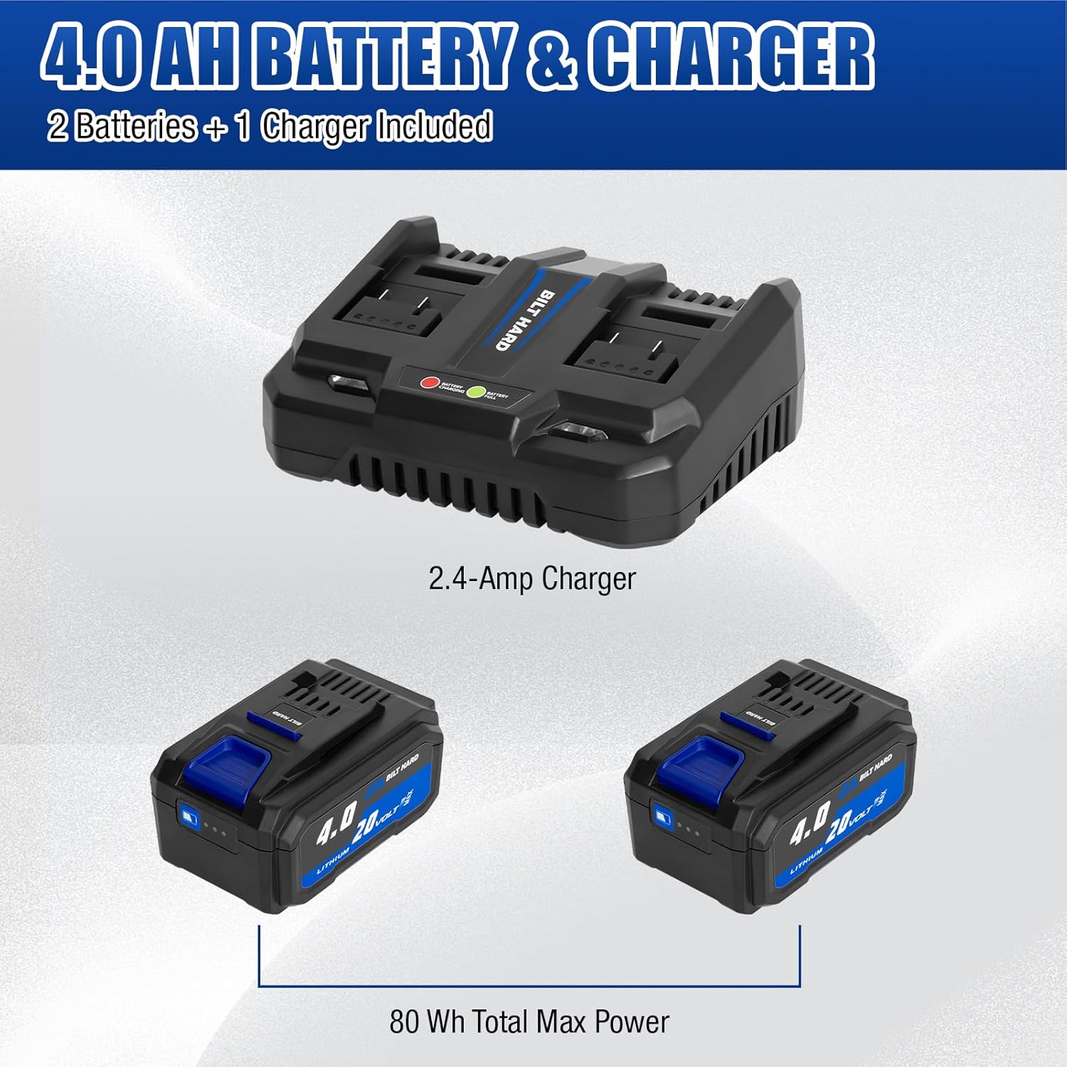 BILT HARD 20V Cordless Weed Wacker & Blower Combo with 2 x 4.0Ah Batteries and Dual Charger, 12'' Electric String Trimmer Edger and Leaf Blower Combo Set