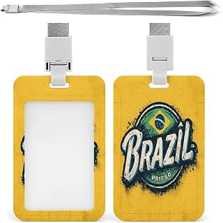 Brazil Flag Lanyard ID Badge Holder Case with 1 ID Window and Neck Strap for ID Driver Licence Office