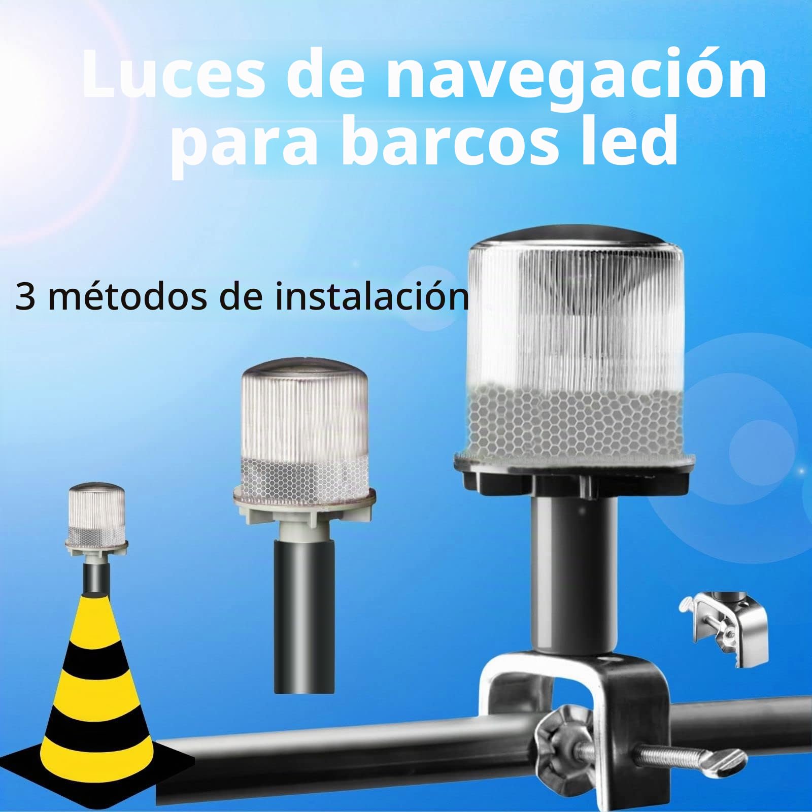 Cloud Fire Luces de navegación para barcos, luz de ancla, luz solar LED superior 0,5 nm con soporte, IP67, resistente al agua, luz navegación 360° para pescadores, barcos, carreteras