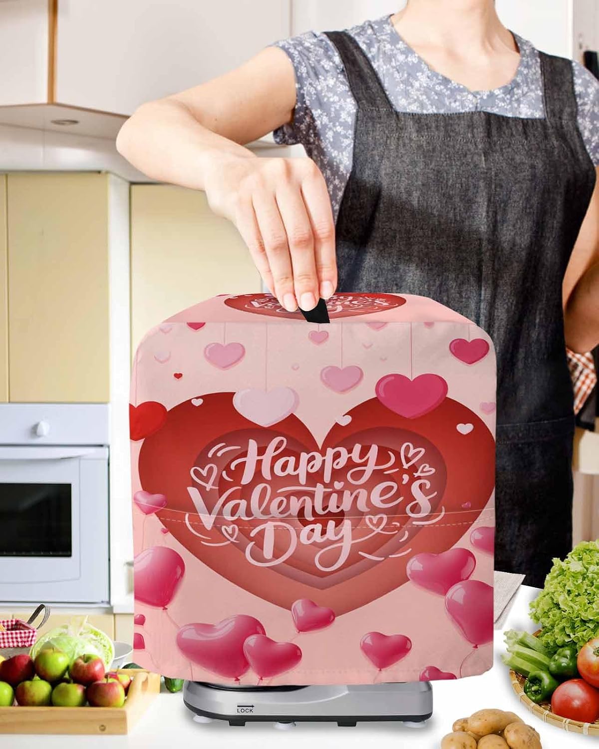 Valentine's Day Stand Mixer Cover with Storage Pocket, Waterproof Kitchen Mixer Covers, Watercolor Heart Love Modern Boho Kitchen Appliance Dust Cover Compatible with 5-8 Quart Mixers