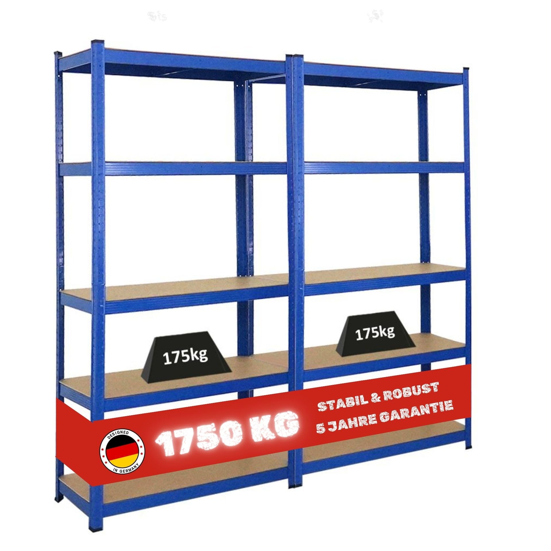 PROREGAL Mega Deal 2x Scaffale da cantina GORILLA | AxLxP 180x90x40cm | portata per ripiano 175kg | Blu | Scaffale da garage, Scafalle da garage