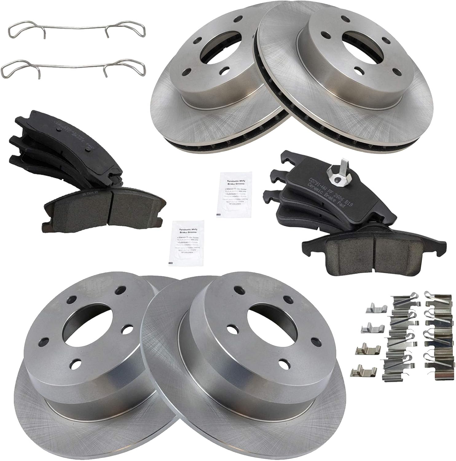 TRQ Front and Rear Brake Pad & Rotor Kit Brake Pads Brake Rotor Ceramic Compatible with 1999-2004 Jeep Grand Cherokee