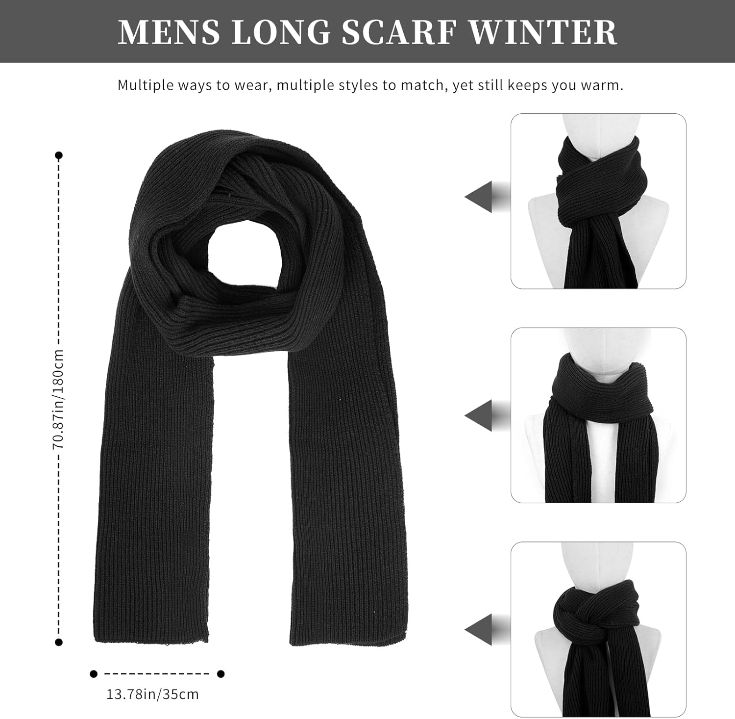 Winter Beanie Hats for Men Long Neck Scarf and Touchscreen Gloves Set with Fleece Lined Skull Caps Gifts for Men - Image 5