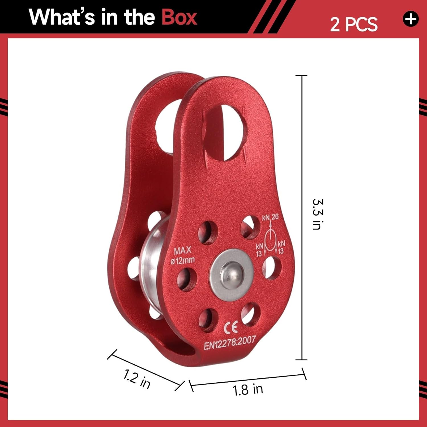 26 Kn Micro Pulley for Climbing, Rappelling, and Rescue, 2 Pack, Heavy Duty Aluminum Rope Pulley for Outdoor Work