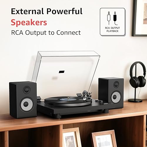 Miniatura 7 de Tocadiscos con salida inalámbrica, brazo de fibra de carbono, reproductor de vinilo con plato de aluminio, transmisión por correa, tocadiscos LP