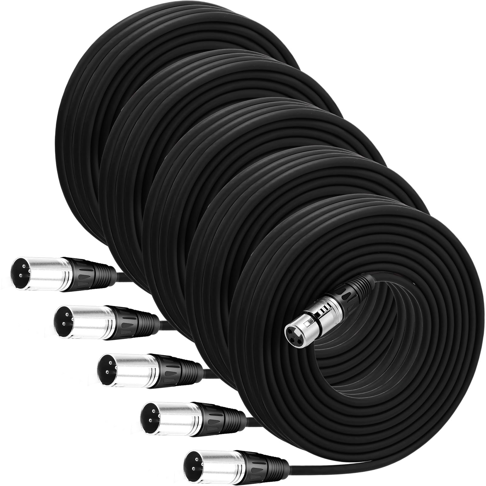 Copkim Confezione da 6 cavi XLR luminosi da 7,6 m, a 3 pin, bilanciati, per microfono, mixer, studio di registrazione, podcast, colore nero