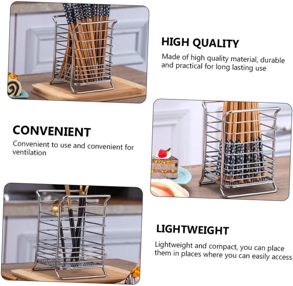 1Pc Chopsticks Storage Holder Kitchen Supply with Drain Design for Clean Utensils Space Saving Rack for Organizing Cutlery and Kitchenware Silver