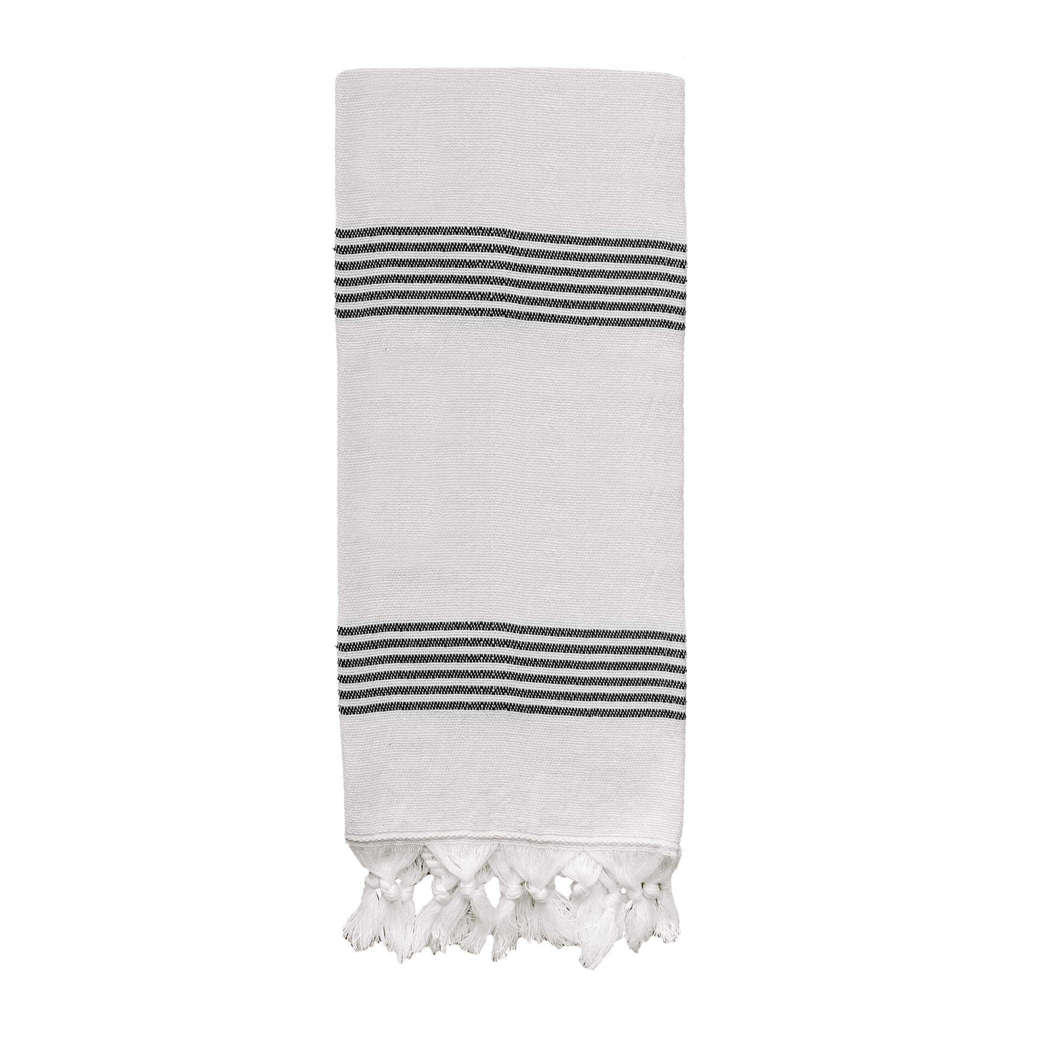 Sweet Water Decor Turkish Cotton + Bamboo from Rayon Hand Towels | Large Size 19 x 35 | Cream with Decorative Stripes | Bathroom, Kitchen, Dish, or