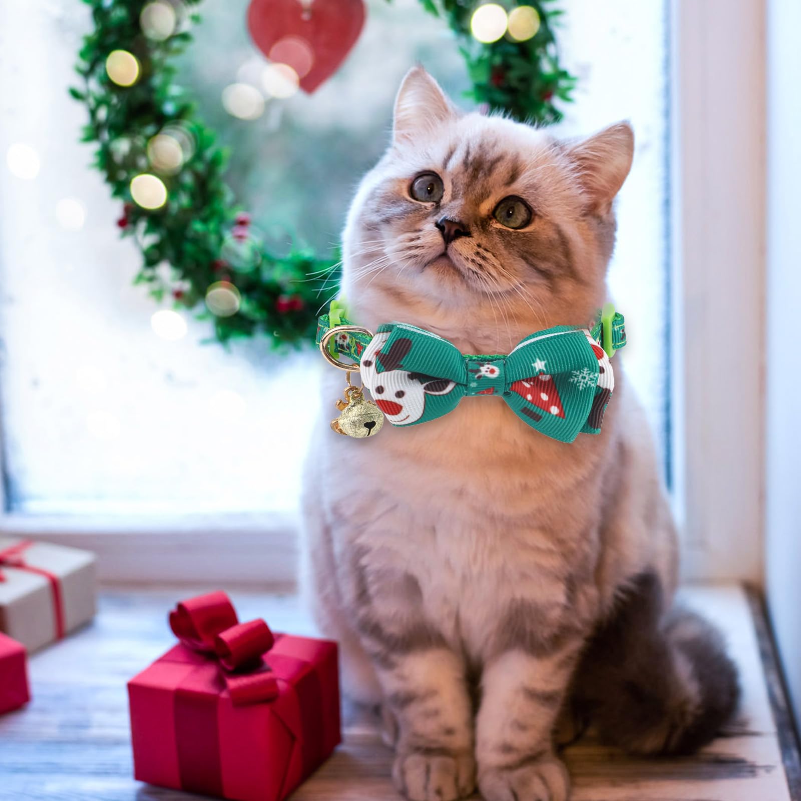 4er-Set Weihnachts-Katzenhalsbänder Mit Glöckchen – Verstellbar 21–33 Cm, Mit Abreißverschluss (Weihnachtsmann, Schneeflocke, Weihnachtsbaum, Kranz)
