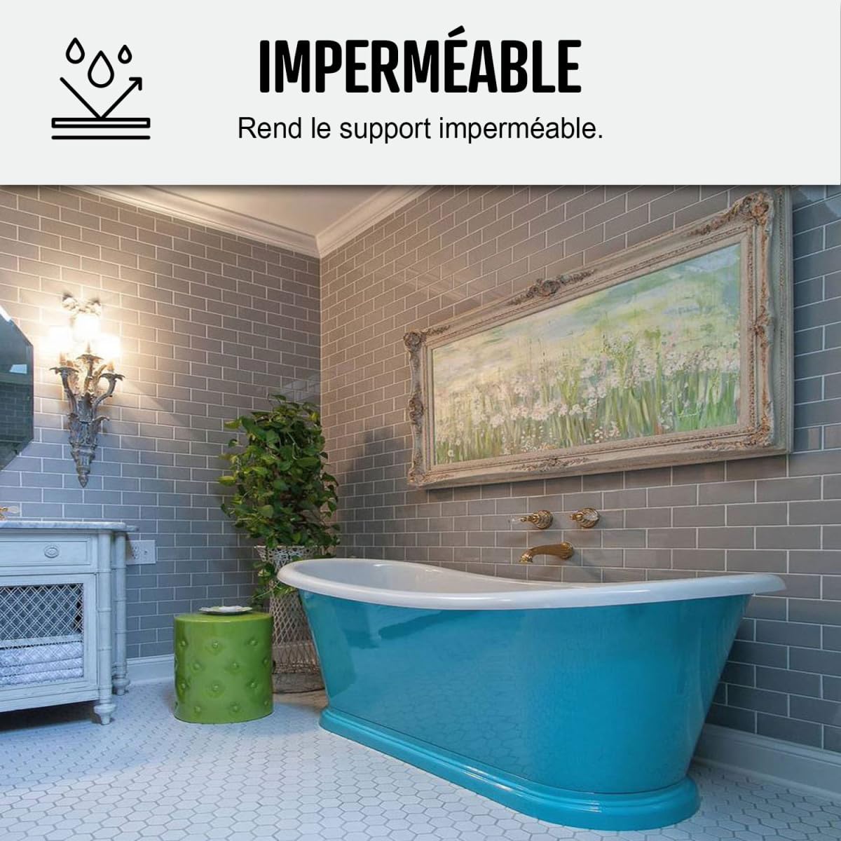 ARCANE INDUSTRIES Peinture Baignoire Lavabo Bac à douche : Résine Salle de Bain pour Baignoire émail, acrylique et fonte - 1 kg (jusqu'à 3 m² en 2 couches) Gris Argent - RAL 7001