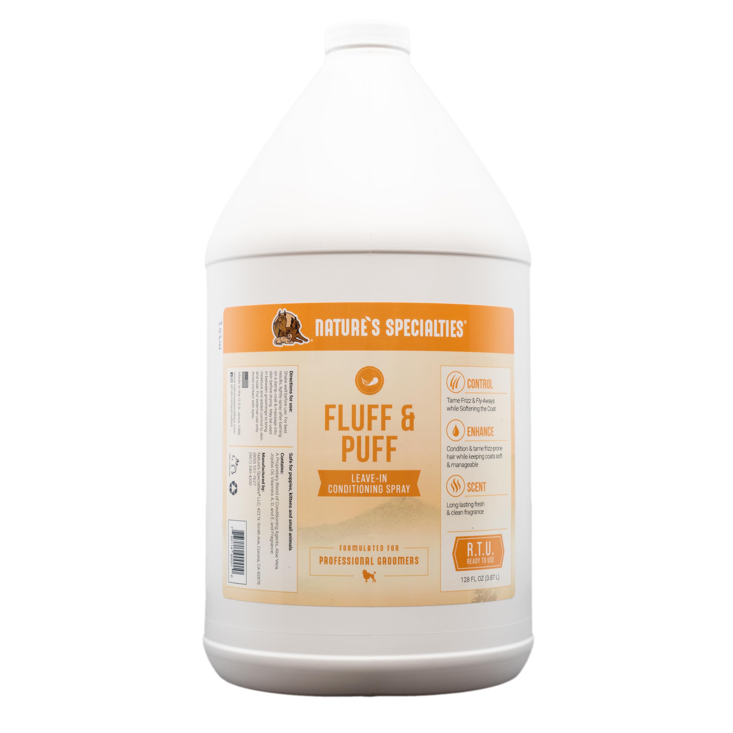 Nature's Specialties Fluff & Puff Re-Moisturising Dog Spray - Conditioning Spray for Dogs - Dog Detangler Spray - Adds Moisture to Skin & Coat - Added Aloe Vera to Prevent & Treat Dry Skin, 3.8L — image 1