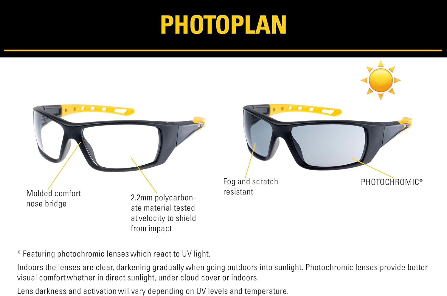 CAT Photoplan Photochromic Safety Glasses, ANSI Z87.1, UV Protection, Anti Fog Universal Fit for Men & Women - Image 5
