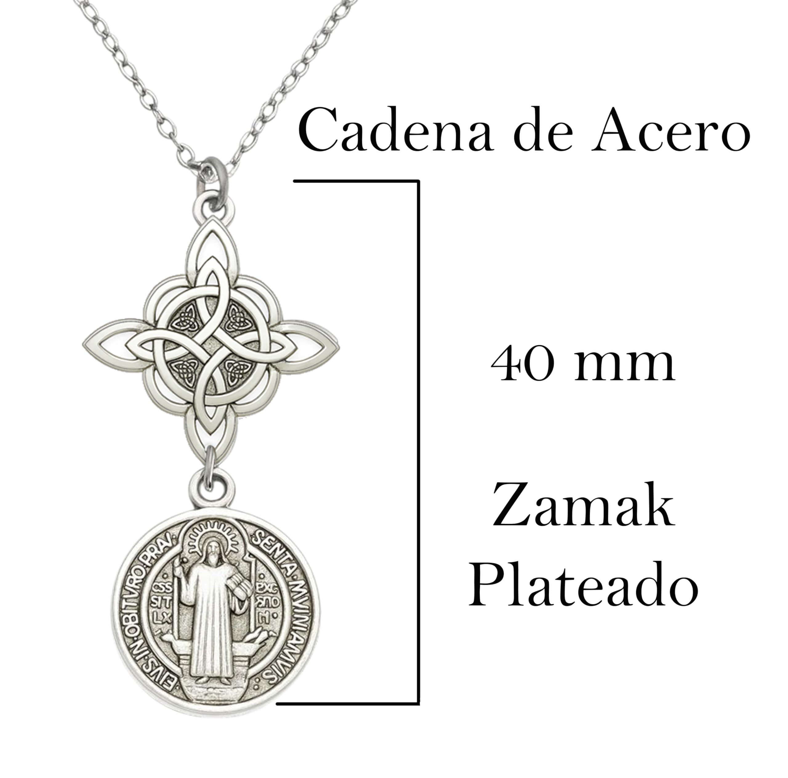 Collar Nudo de Bruja Plata con Tetragramatón – Colgante de Protección y Energía Positiva para Mujer – Regalo Original Hecho en España, Amuleto Espiritual en Zamak con Baño de Plata y Cadena de Acero