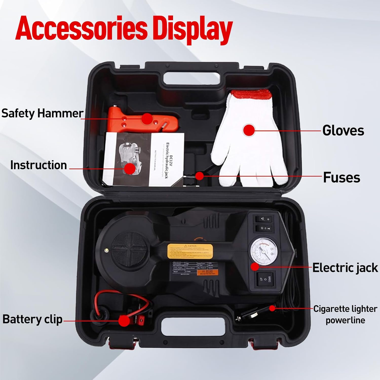 Electric Car Jack 5 Ton 12V Floor Jack Hydraulic Jack Stand Car Lift Jack with Integrated Tire Pump for SUV Truck Sedan Vehicle Roadside Emergency Tire Change