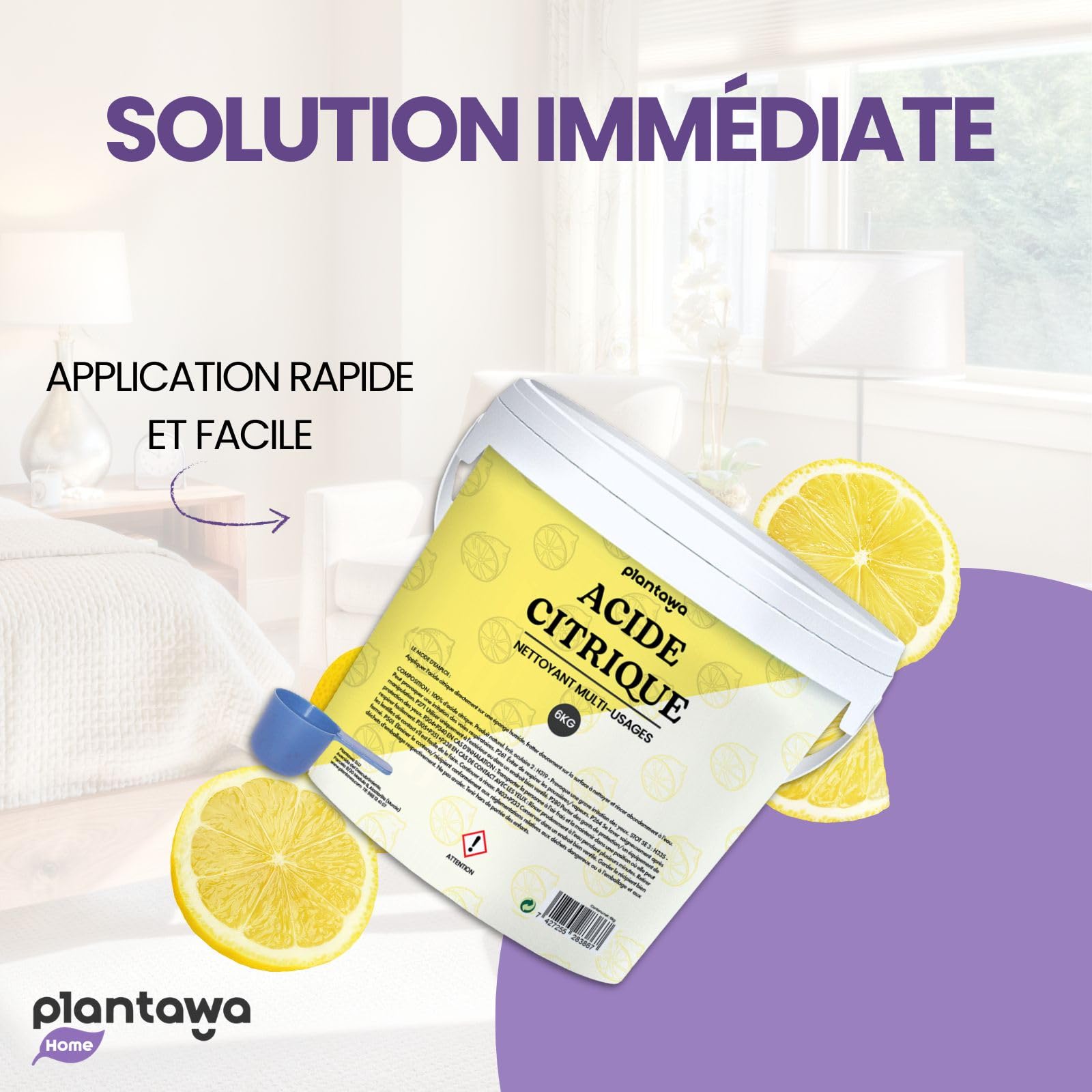 PLANTAWA Acide Citrique Powder 6kg | Acide citrique poudre menager pour la cuisine, la salle de bain et le jardin | 100% pur et polyvalent. Nettoyant universel