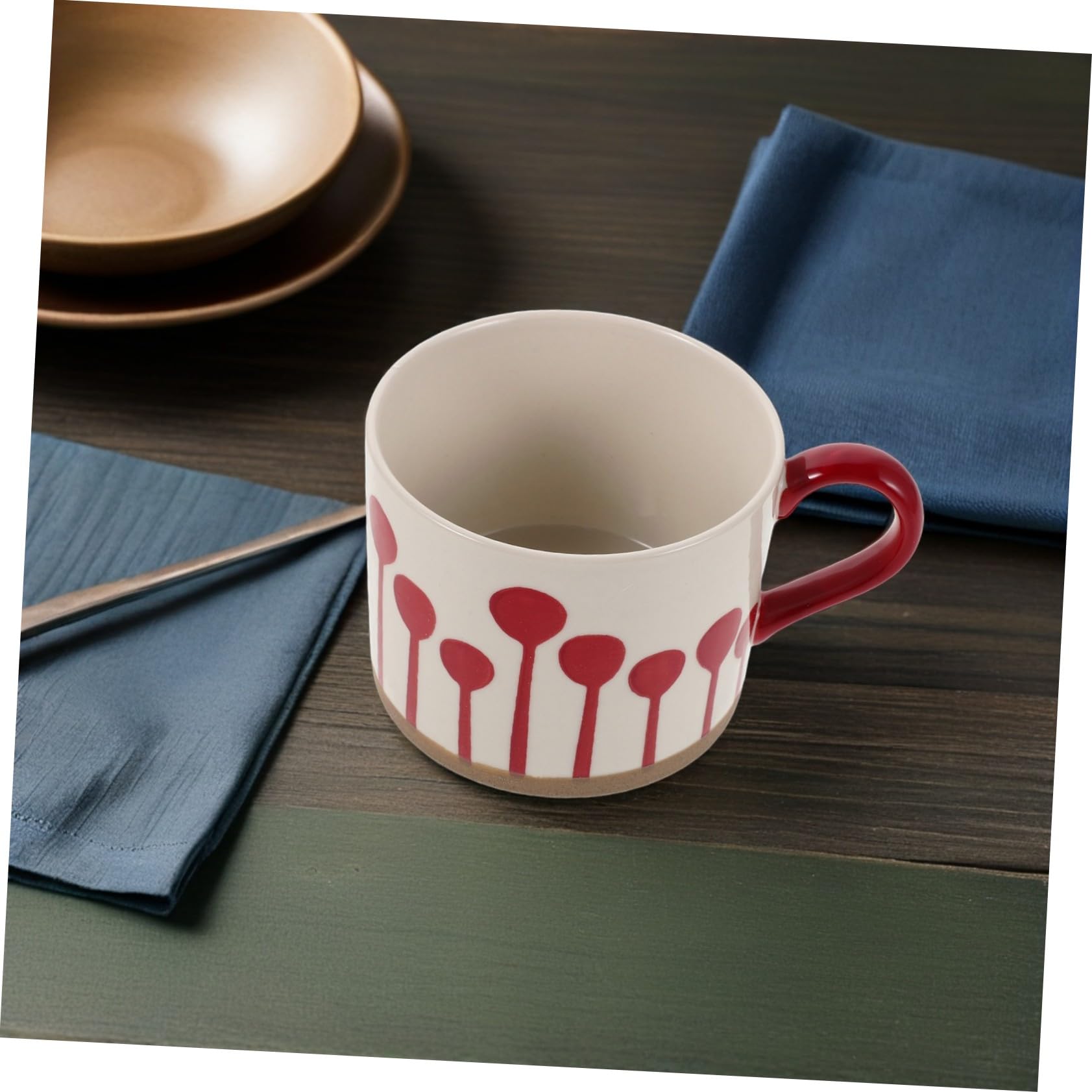 Handbemalte Keramik Kaffeetasse Robustes Design Mikrowellengeeignet mit Henkel Stilvoller Handgefertigter Keramikbecher mit Boho Charme für Zuhause und Küche