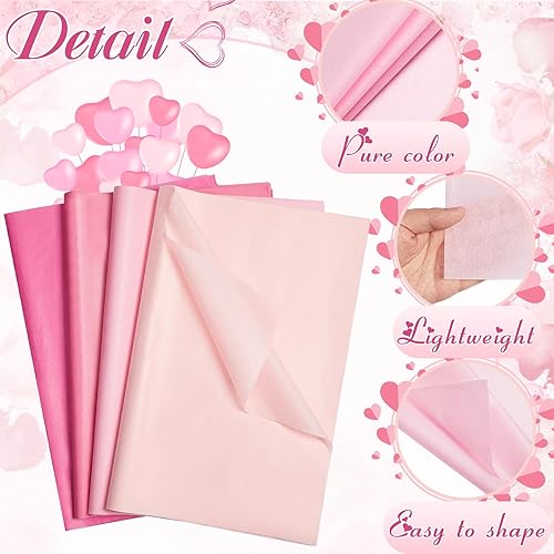 Miniatura 4 de Qilery 500 hojas de papel de seda rosa para el día de San Valentín a granel para bolsas de regalo de 15 x 20 pulgadas, sin ácidos, hojas de papel de