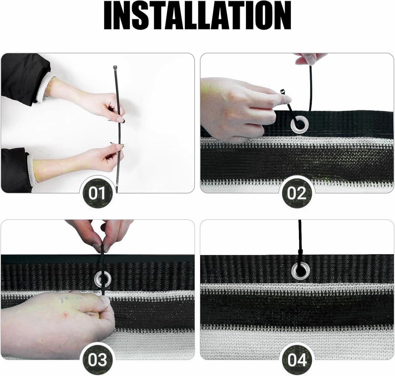 MetDeals HDPE Stripes Balcony Safety Net with Polyester Webbing for Railing | 85% Sun & UV Blockage Balcony Safety Net with Eyelet & Cable Tie for Easy Installation(Black&White, 0.90X2 MTR) 3