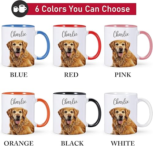 Miniatura 6 de Taza de café de cerámica personalizada de 11 onzas para perros, papá y amantes, incluye foto de mascota y nombre