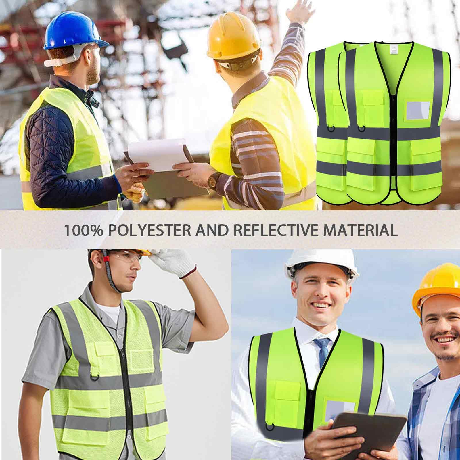 2 Pezzi Gilet di Sicurezza Antinfortunistici Alta visibilità Giacca da Lavoro Riflettente ad Alta visibilità manageriale Gilet Zip Brace Security Porta Cellulare ID Tasca