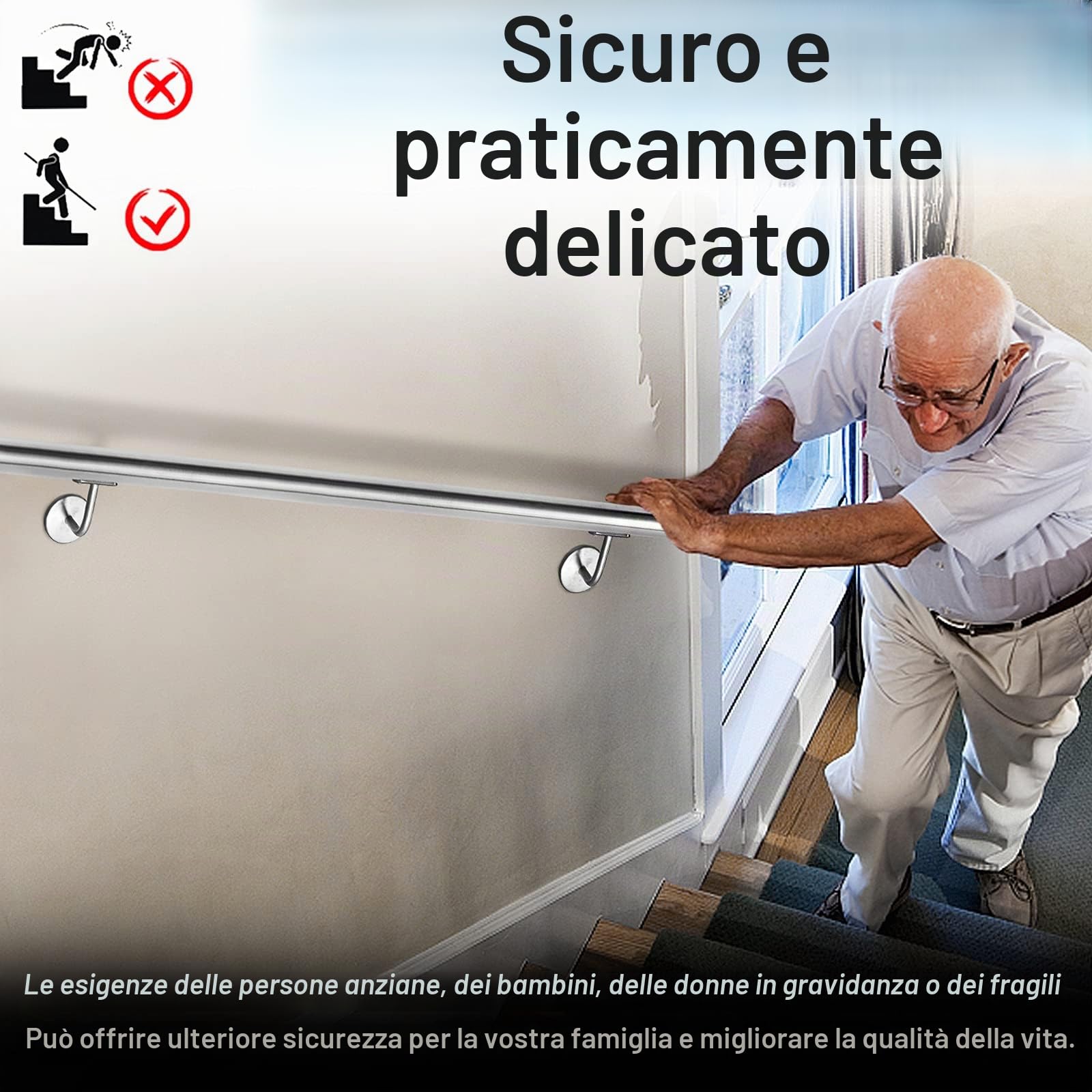 YRHome Corrimano in Acciaio Inox, 60 cm, Ringhiera per Scale, Ø 40 mm, da Parete, in Acciaio Inox Spazzolato, per Balcone, Seno, Scale Interne ed Esterne