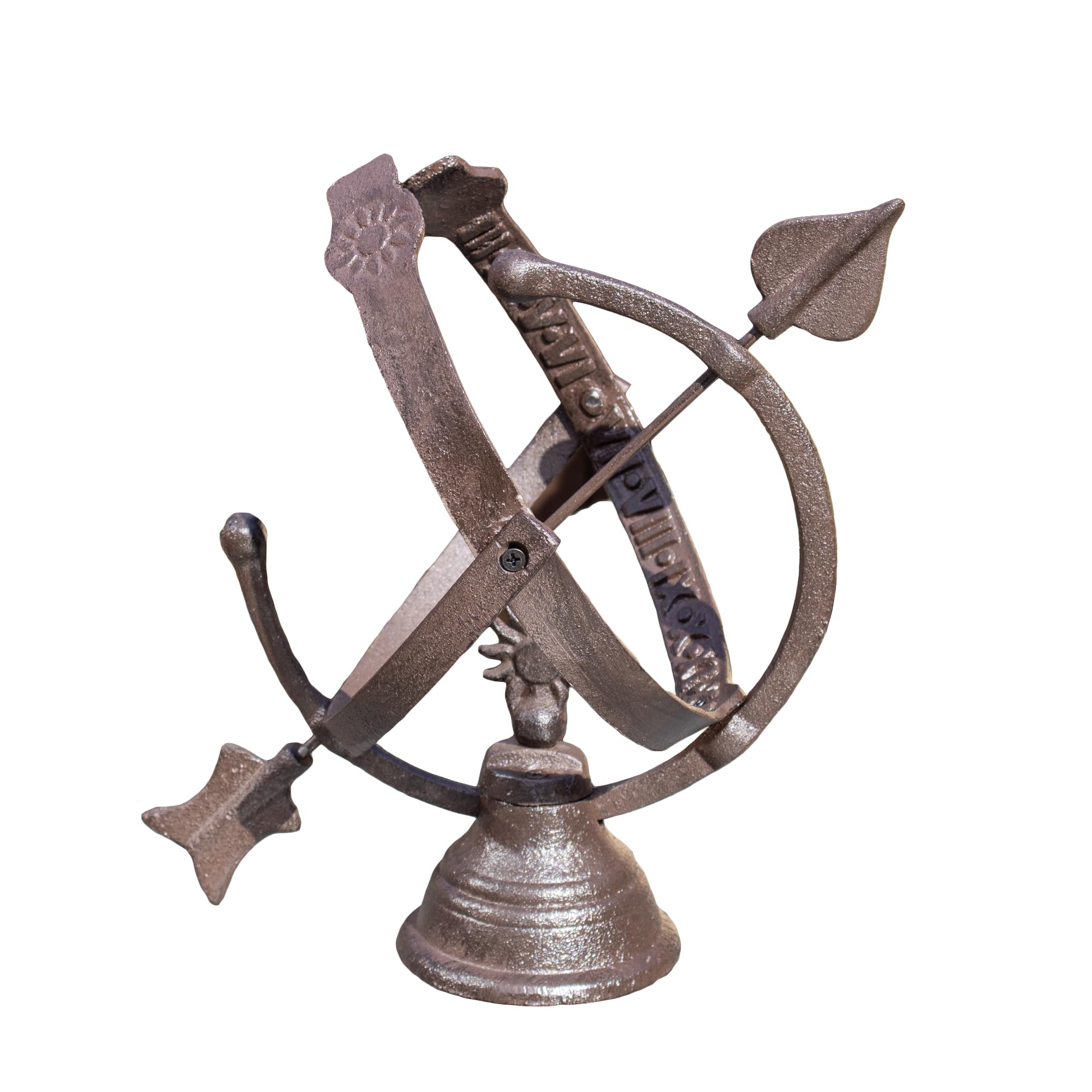 Darthome Cast Iron Armillary Sphere Sundial 27x35x29cm Antique Brown Arrow Garden Heavy Sun Clock