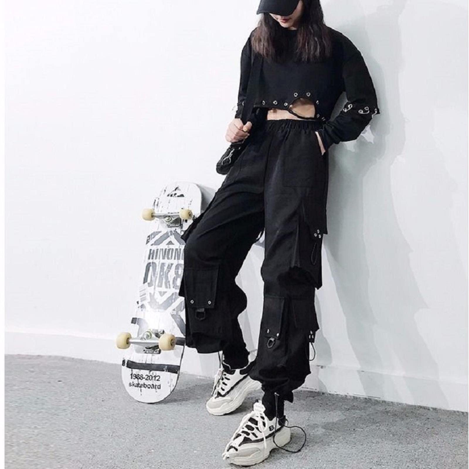 Harajuku Cargo Broek Vrouwen Vintage Y2k Hip Hop Oversized Patchwork Japan Stijl Losse Broek Vrouwelijke Streetwear Grunge