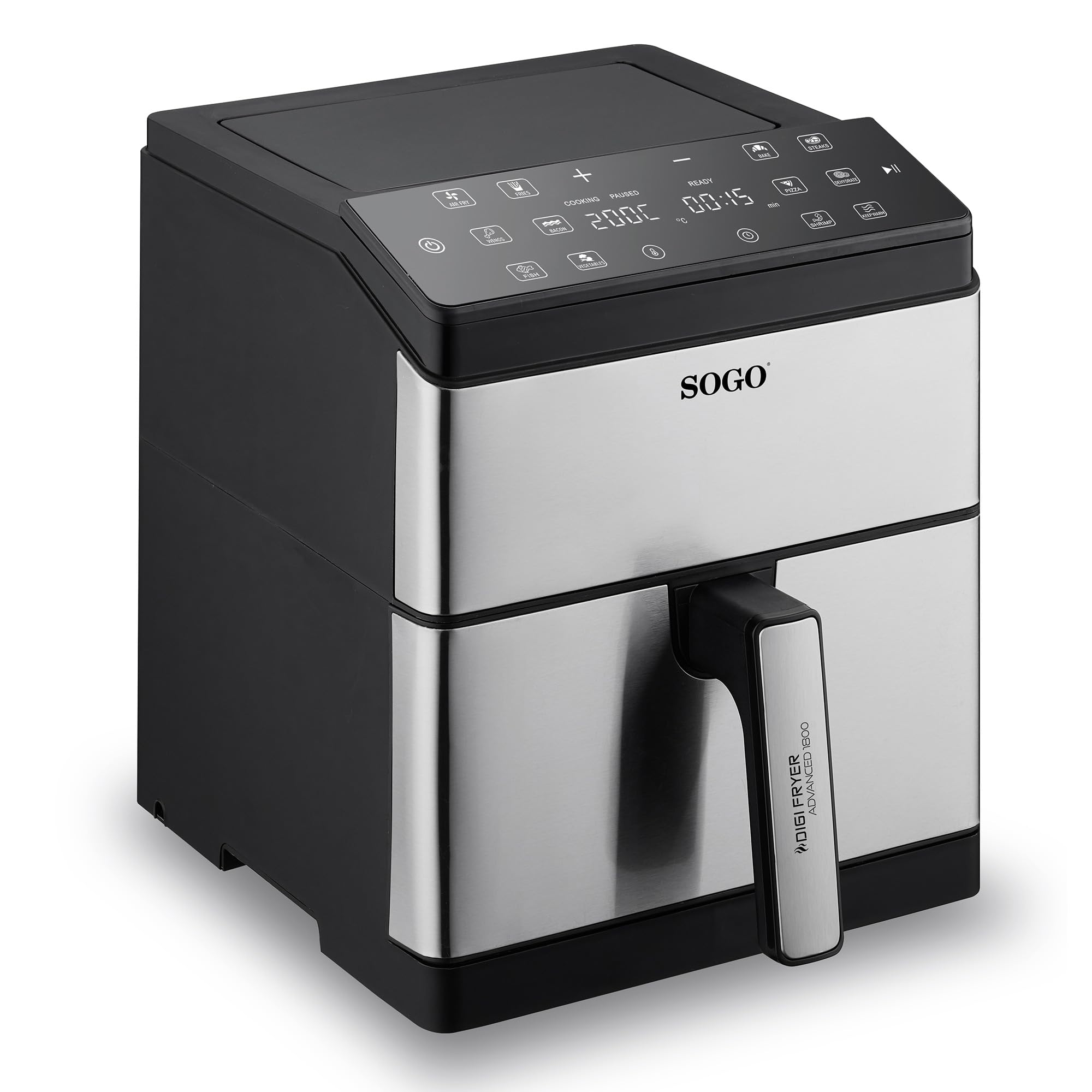 Sogo Freidora de Aire | 8L, Tecnología de Aire Caliente 360° y Doble Resistencia | Cocina Saludable con 80% Menos Grasa, Pantalla LED Táctil (SS-10915)