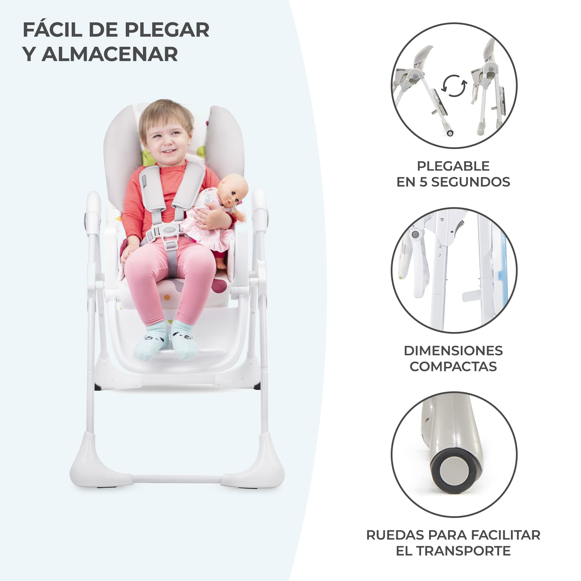 kk Kinderkraft Trona Bebé Ajustable Yummy, Bandeja, Hasta 3 Años, Gris