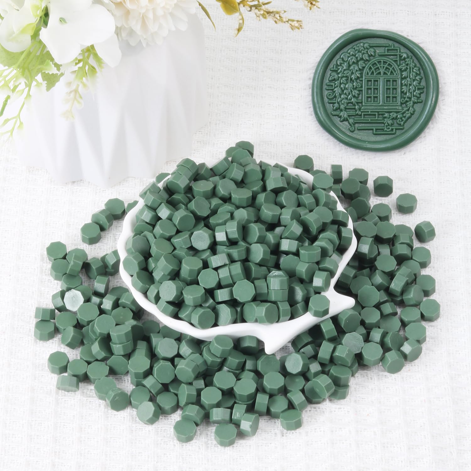 Olive Green Wax Seal Beads, HOSEALING Premium 360pcs Sealing Beads for Wax Seal Stamp, Green Sealing Wax Pellets Refill Pack for Wax Seal Kit, Wedding Invitations, Envelope Letter Sealing