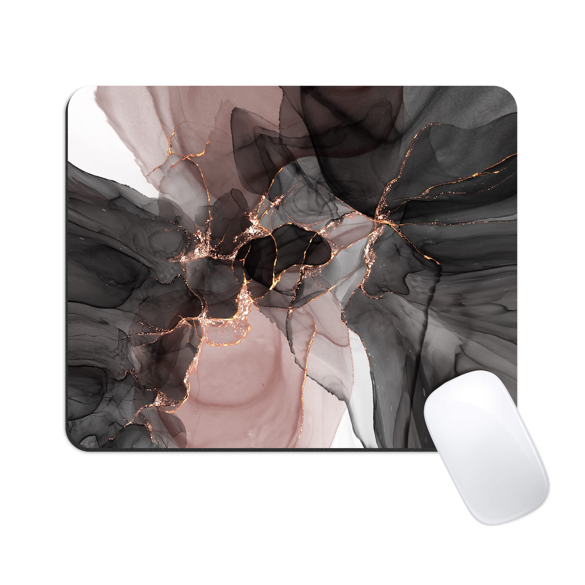 Dynippy Mouse Pad [56% Larger] Gaming Mouse Pads Non-Slip Rubber Base Mousepad Rectangular Mouse Mat for Desktop Computer Laptop Gaming Office & Home 11.8x9.8x0.12 inches - Black Pink Gold Marble