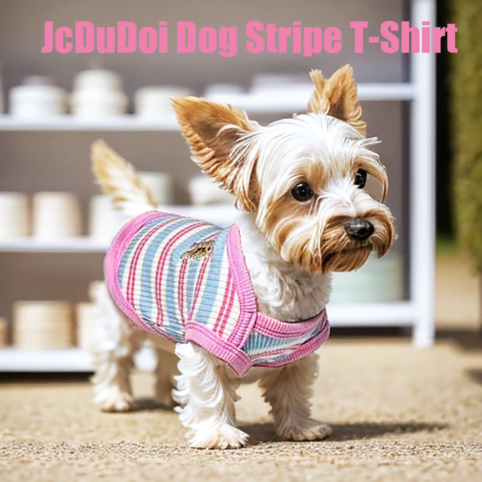 JcDuDoi Small Dog T-Shirt,Light Weight Stretchy Striped Dog Clothes,Breathable Soft Sleeveless Costume for Girl Boy Puppy, Chihuahua Yorkie Pet Pullover Outfit Cat Vest (Pink, X-Small)