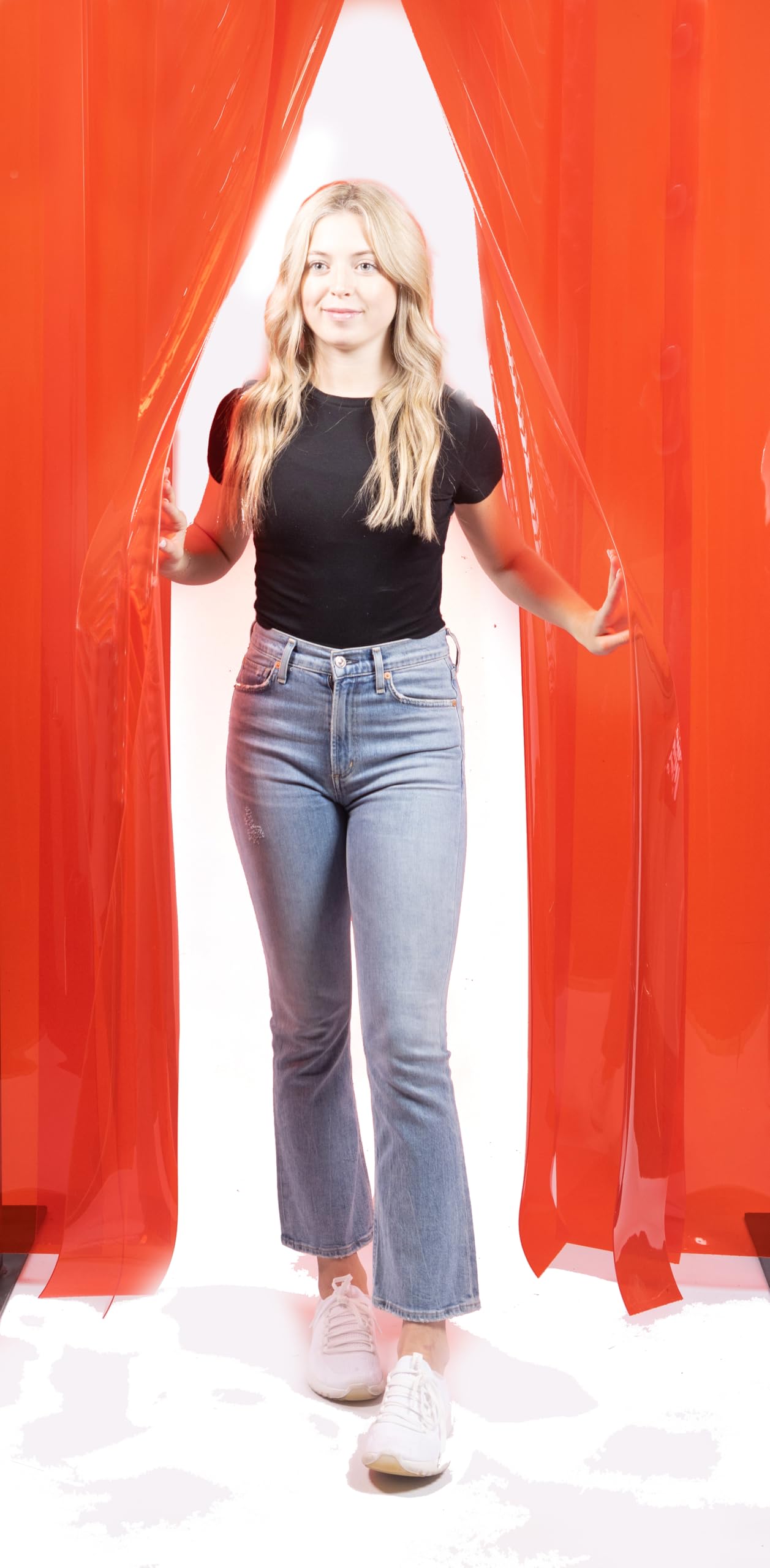 Red Welding PVC Strip Door Curtain Kit – 36 in. (3 ft) Width x 84 in. (7 ft) Height – Heavy-Duty 8" x .08" Smooth PVC Strips, 50% Overlap, Universal Mount Hanger, NSF/USDA Approved – Made in USA