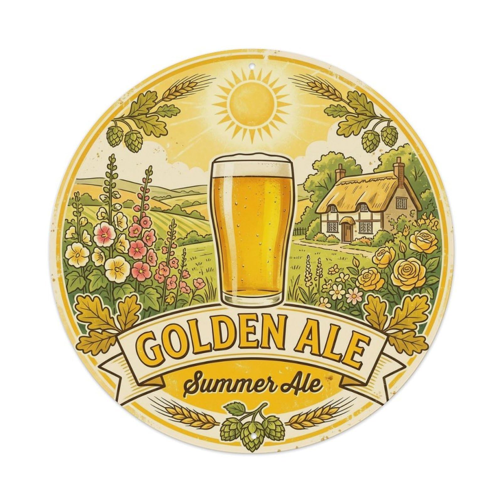 Traditional Golden Ale Beer Malt Hops Wild Ferment Metal Tin Sign
