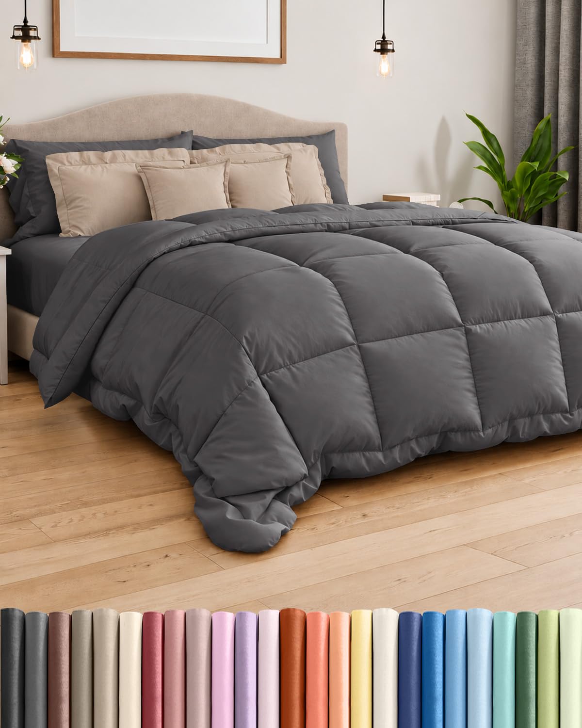 Comforter Twin Size - Down Alternative Duvet Insert - Dark Gray, 68" x 88"