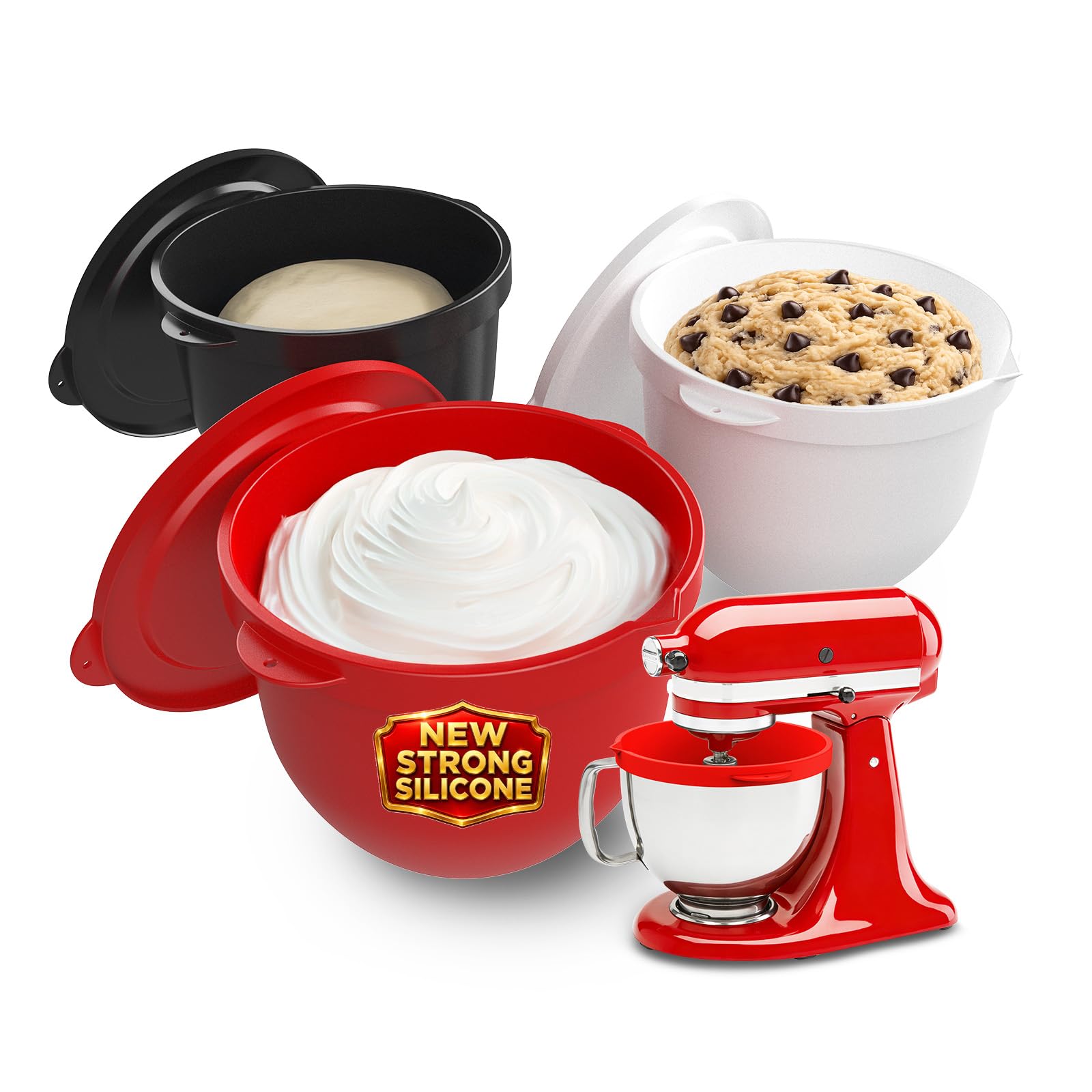 Silikonowe Wkładki do KitchenAid 4,5-5 Quart Miksery Stojące z Uchylną Głowicą Serii Artisan i Classic firmy MMOBIEL – 3x Silikonowa Miska– Wzmocniony Materiał, Termoodporny, Można Myć w Zmywarce